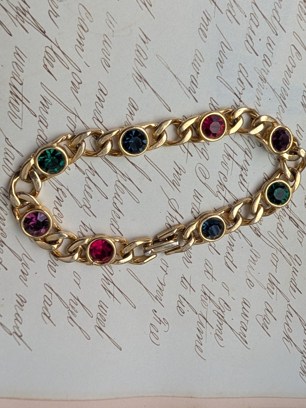 Gold-Tone Multicolor Crystal Link Bracelet - Women Jewelry